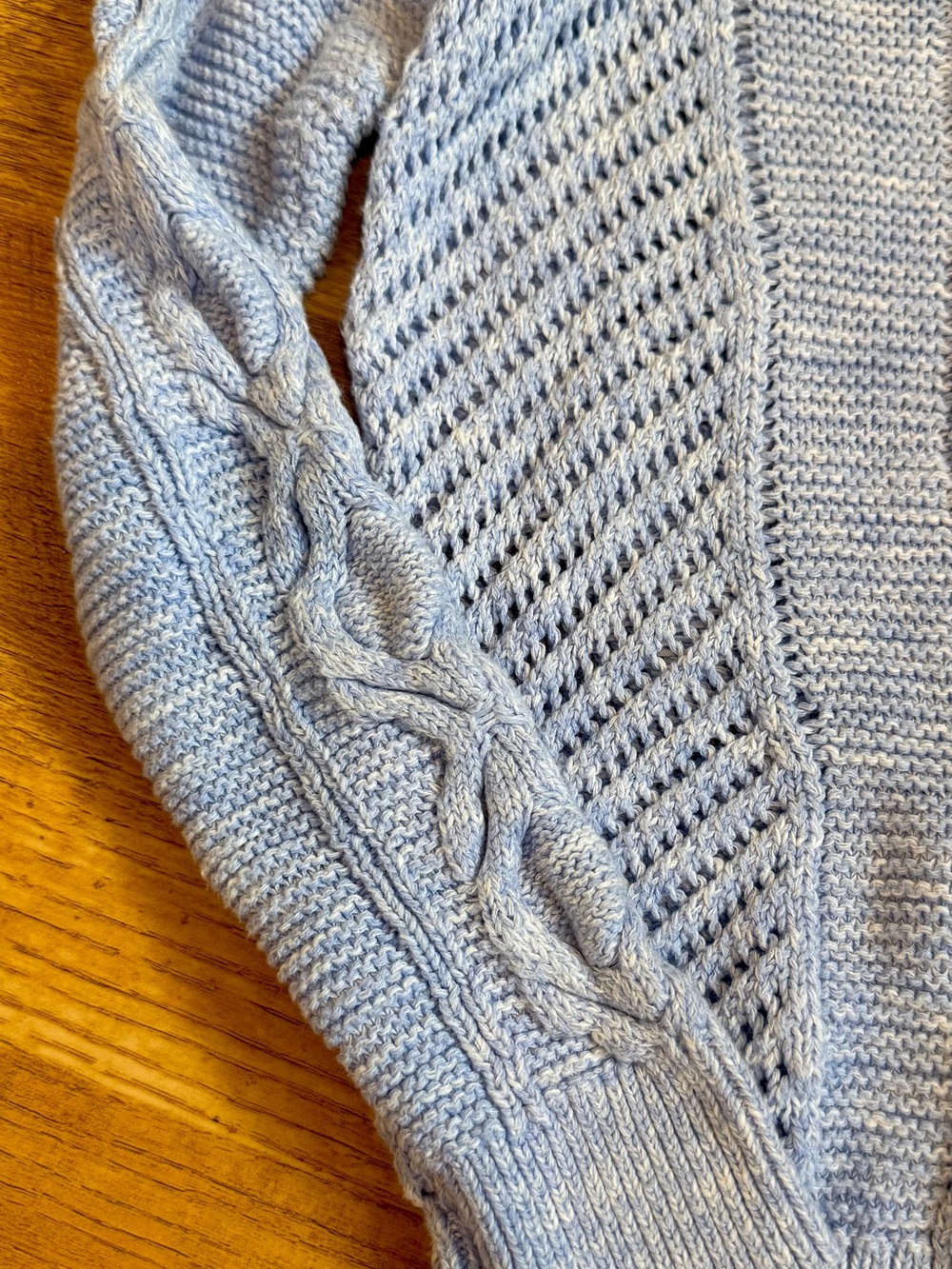 LOFT Soft Sky Blue Cable & Open-Knit Crewneck Sweater - Picture 3 of 4